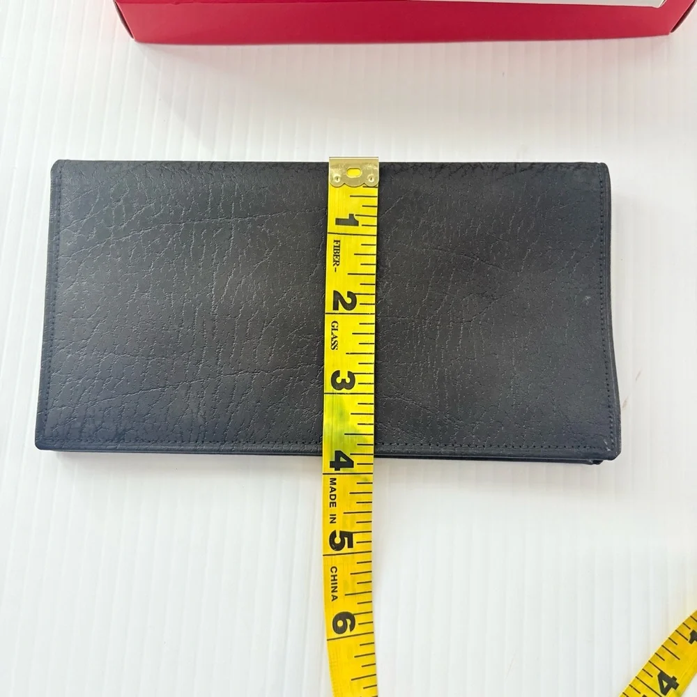 NWT Vintage Genuine Leather Black Check Book Wallet in Box Wallet Only